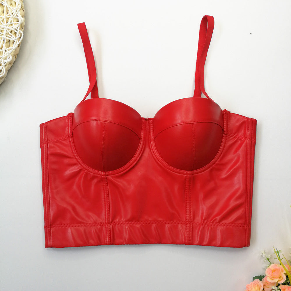 Sexy Leather Tube Top Artificial Sheepskin Sling Vest Corset Top