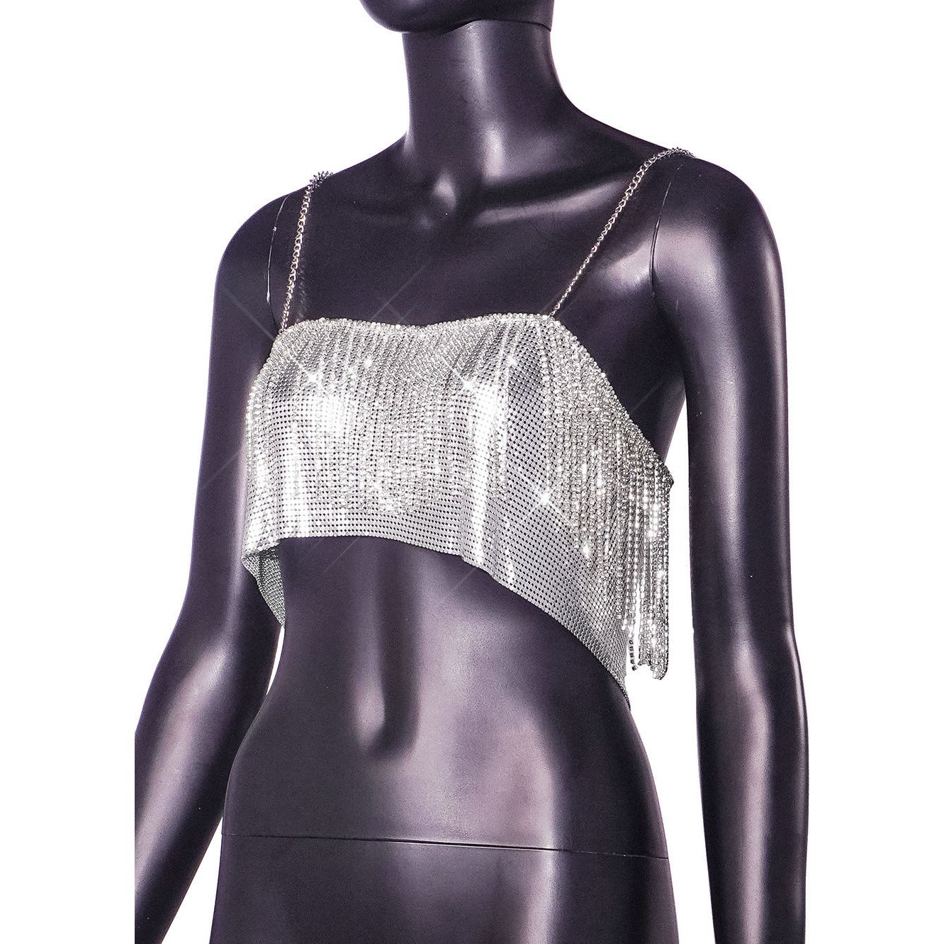 Cropped Chic Sexy Disco Tube Top Rhinestone Night Club Slip Vest