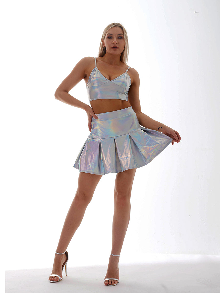 Shiny Swing Pleat Skirt