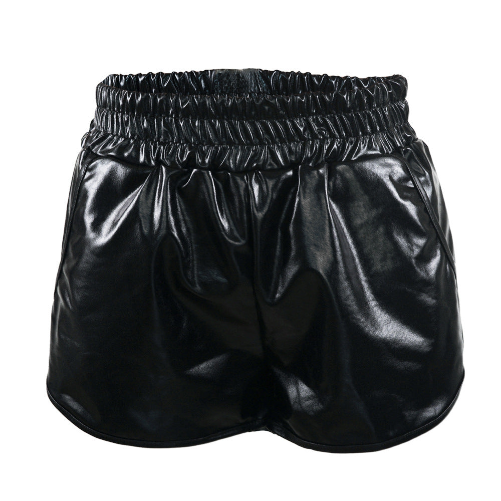 Loose Pockets Elastic Waist Sexy Faux Leather Pants
