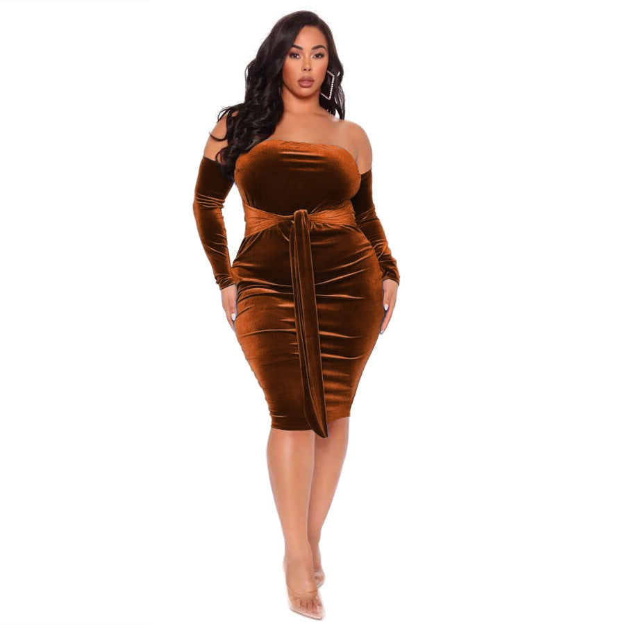 Plus Size Sexy off-Shoulder Solid Color Dress