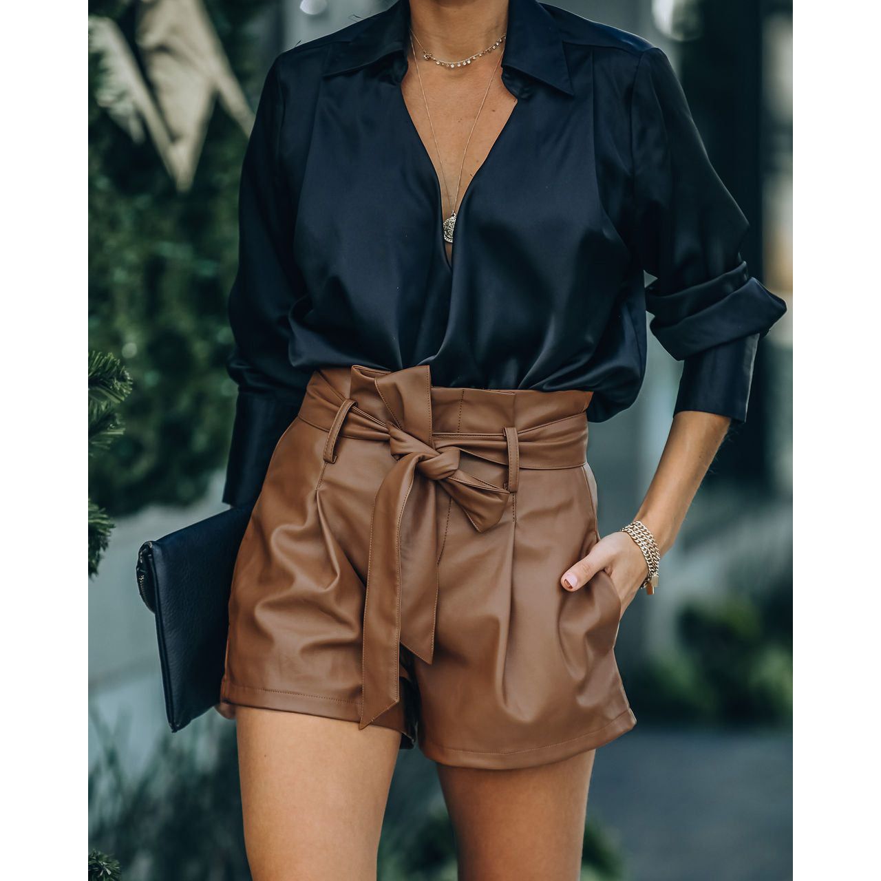 Faux Leather Shorts Including Leather Belt