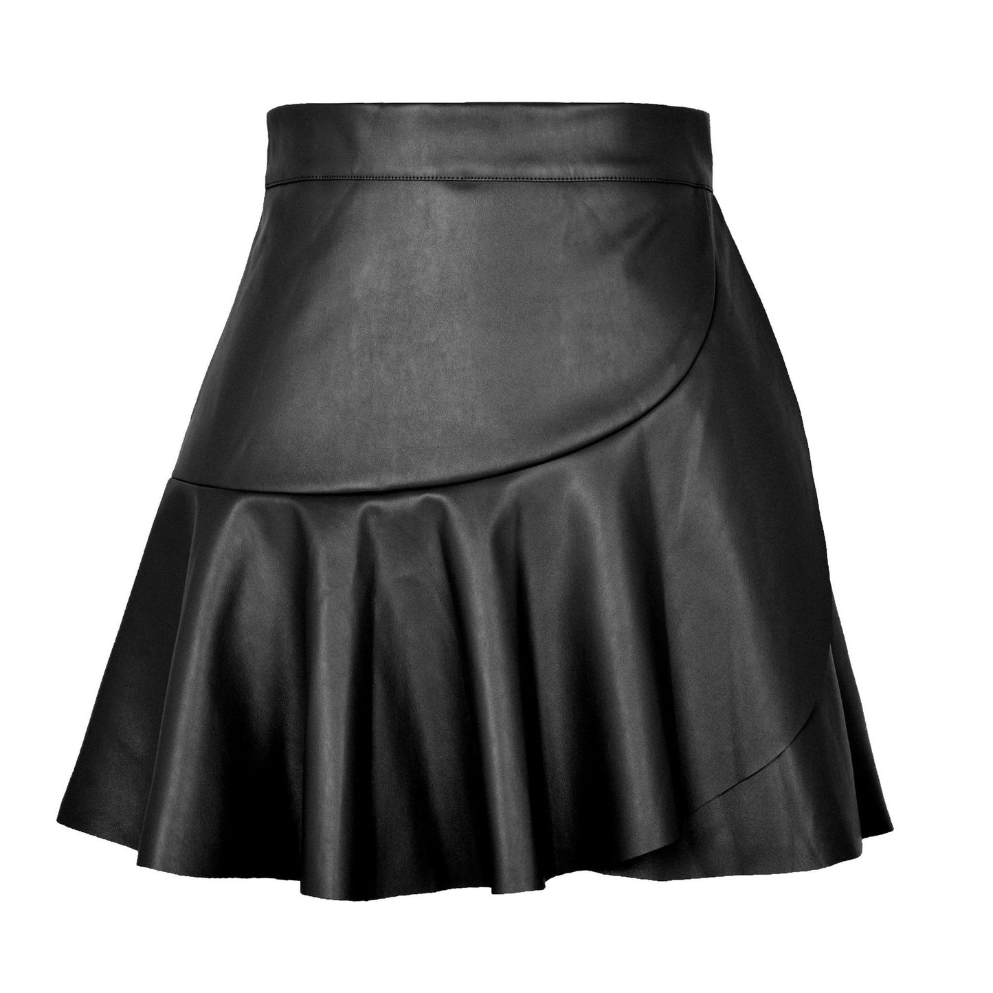 High Waist Ruffle Irregular Asymmetric Sexy Faux Leather Skirt