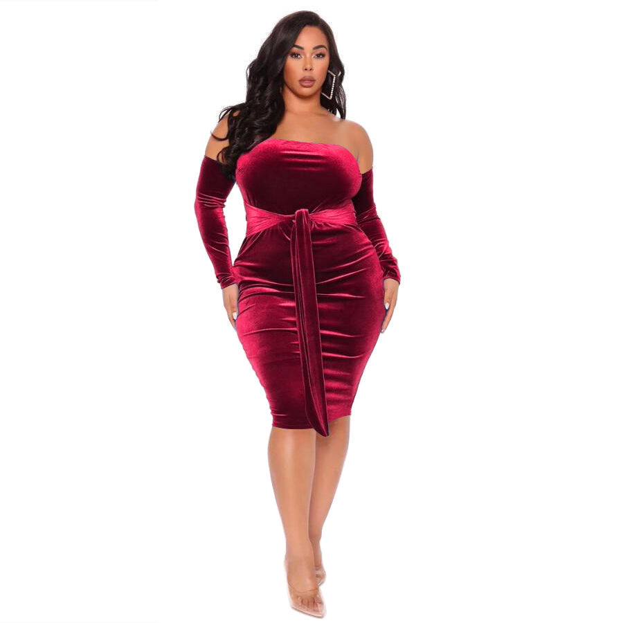 Plus Size Sexy off-Shoulder Solid Color Dress