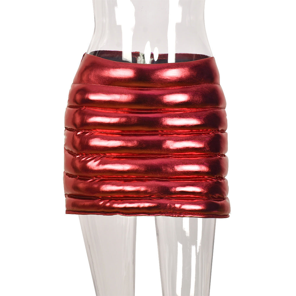 Spring/Summer Skirt Splash-Proof Zipper Glossy Skirt