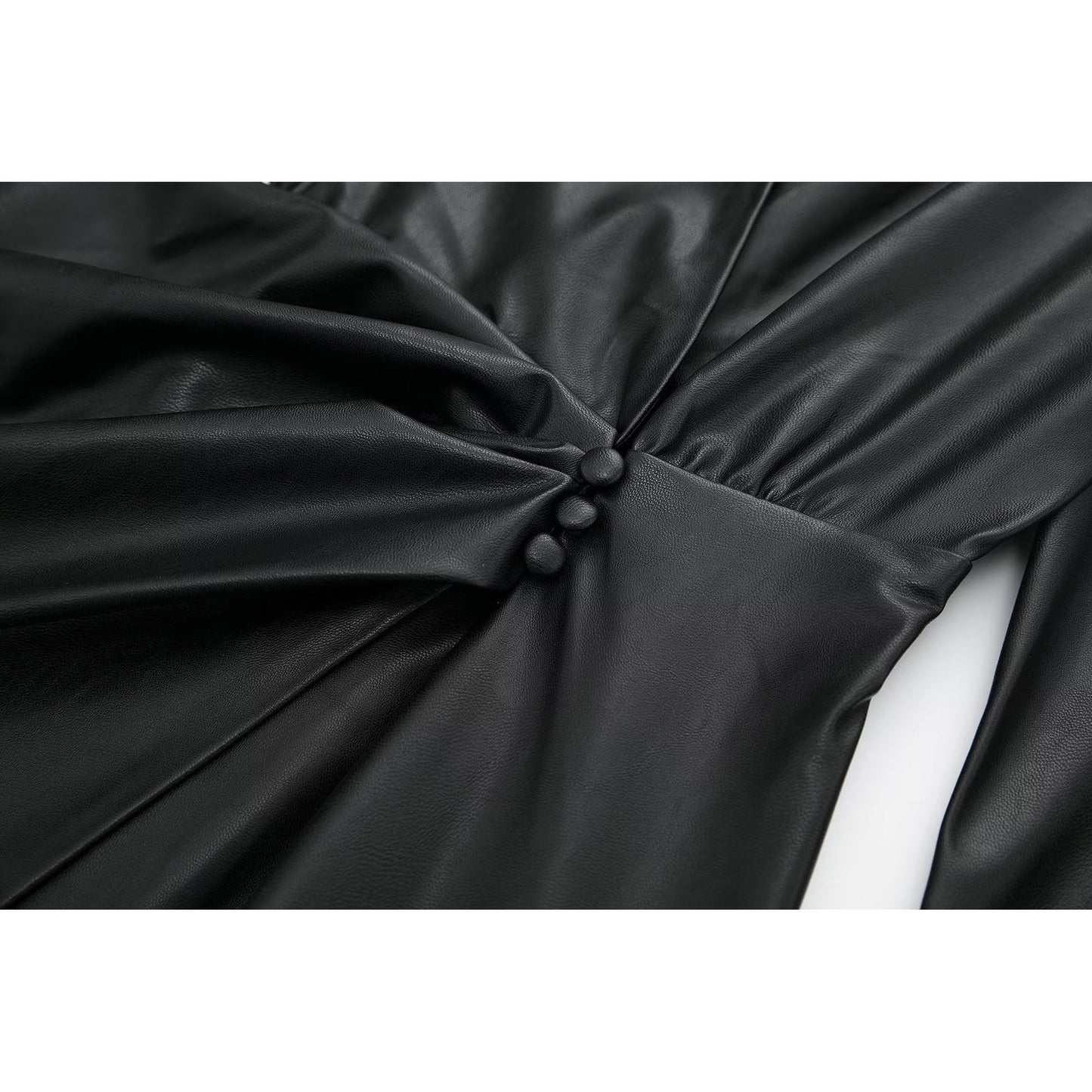 Faux Leather Pleated Decorative Dress