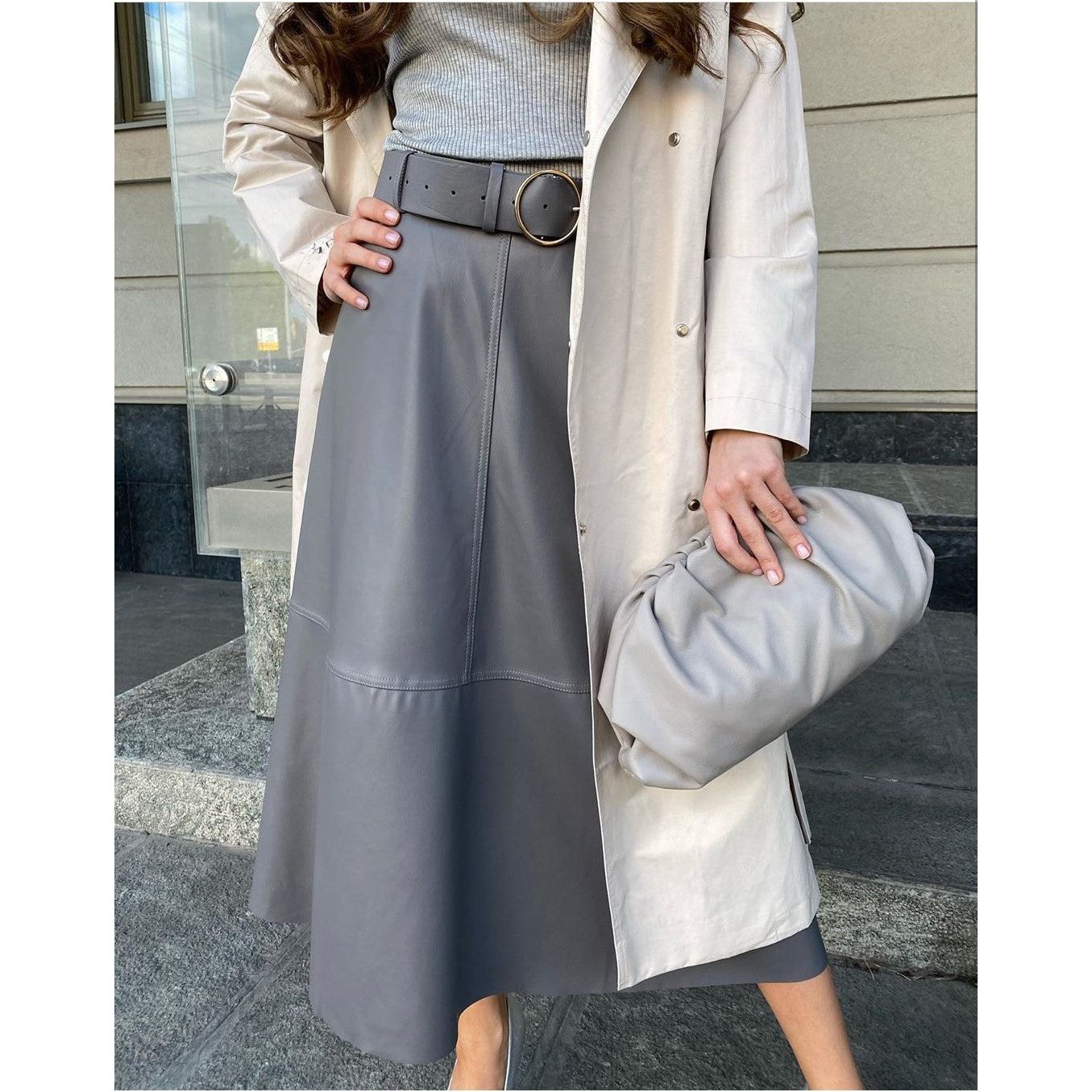 Office Slim Fit Skirt Elegant High Waist Leather Casual Skirt