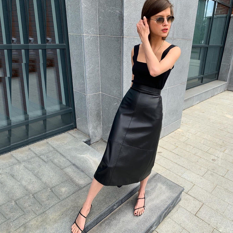 Office Slim Fit Skirt Elegant High Waist Leather Casual Skirt