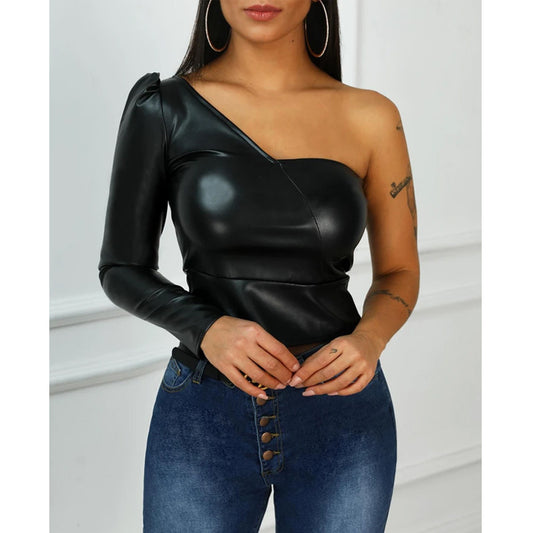 One-Shoulder Faux Leather Top Women