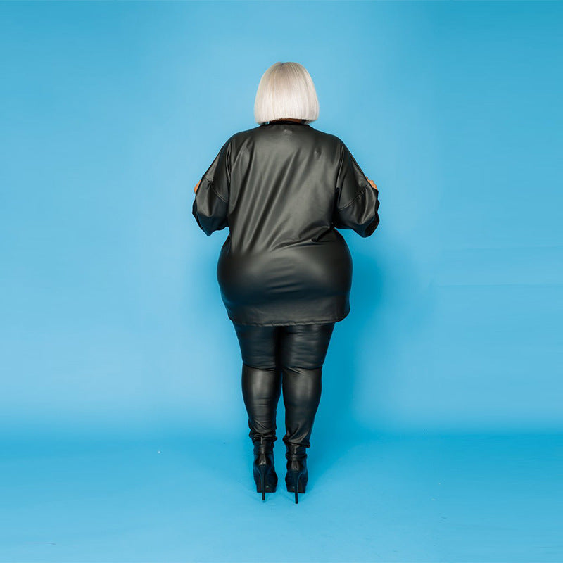 Plus Size Sexy Leather Casual Suit