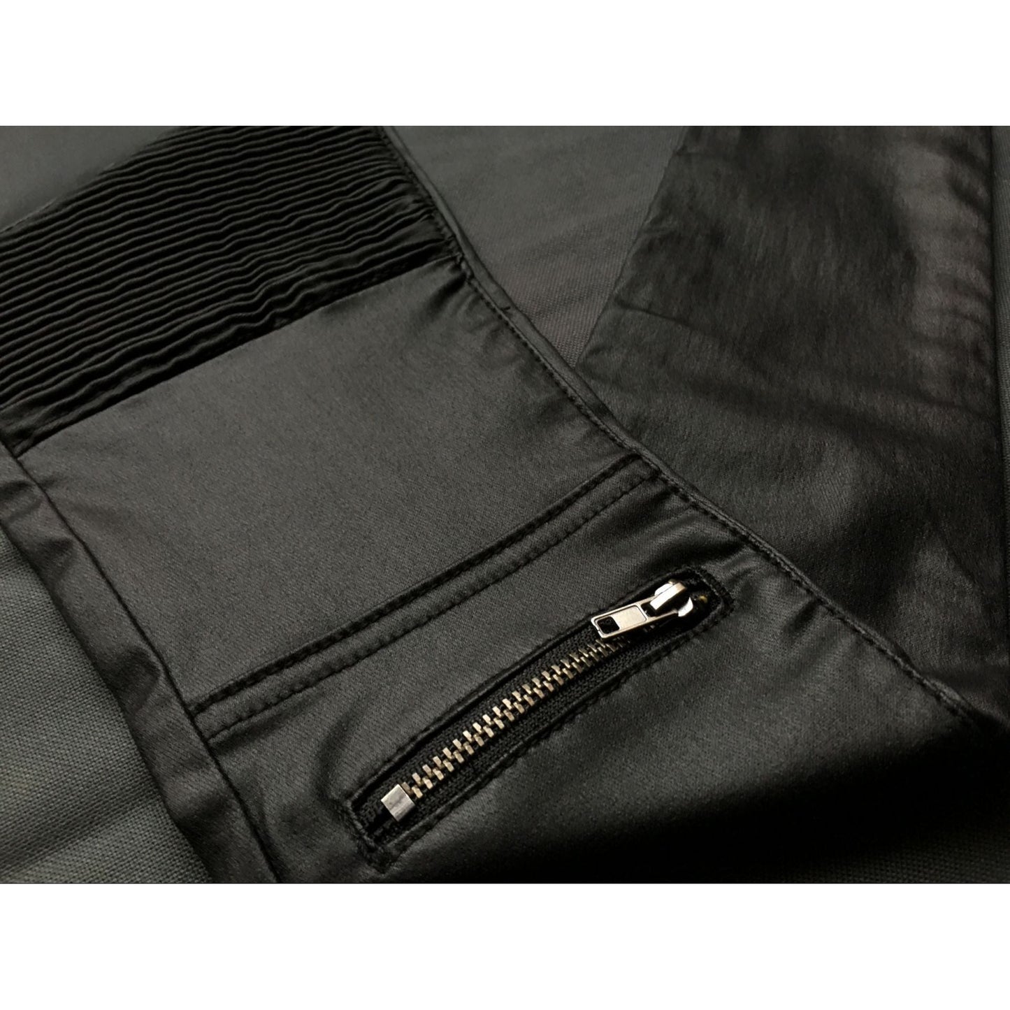 Faux Leather Denim Skinny Pants Multi-Zipper Motorcycle Biker Style