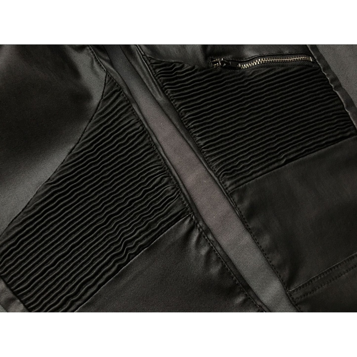 Faux Leather Denim Skinny Pants Multi-Zipper Motorcycle Biker Style