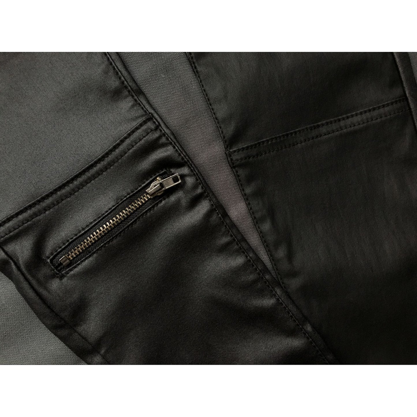 Faux Leather Denim Skinny Pants Multi-Zipper Motorcycle Biker Style