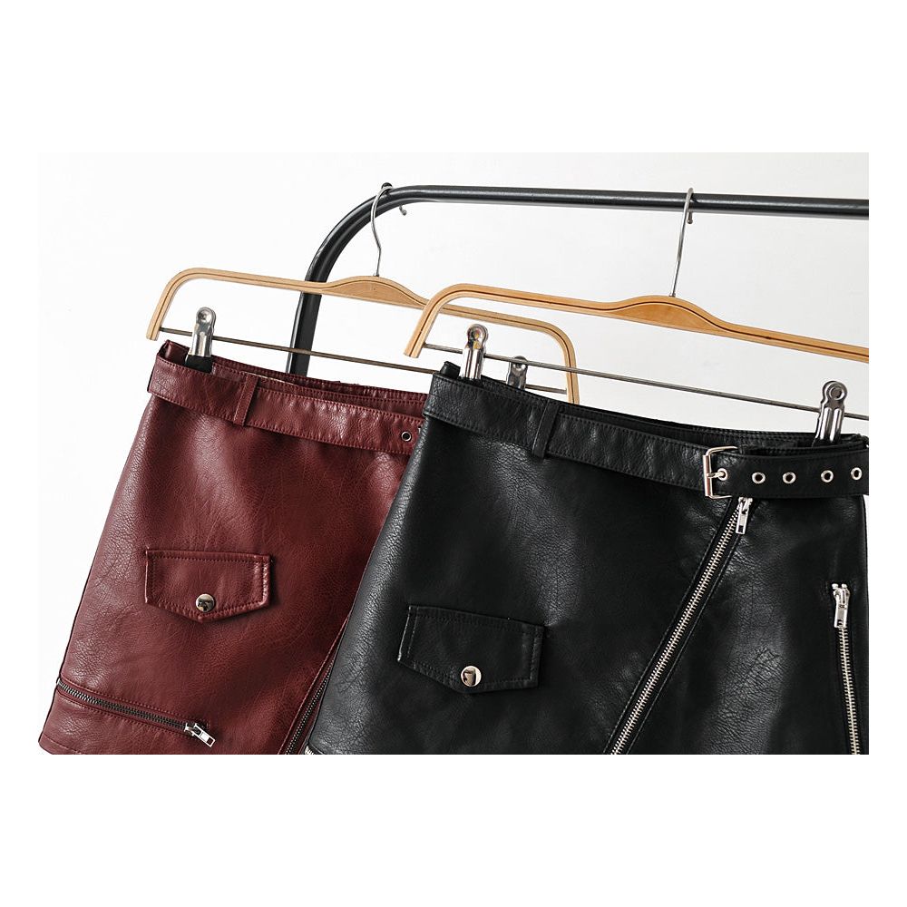 Short Faux Leather High Waist Red Wine Leather A- Line Skirt