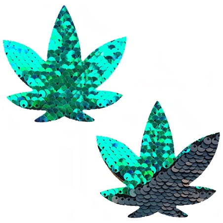 Neva Nude Pasties Pot Leaf Sequin Green To Black