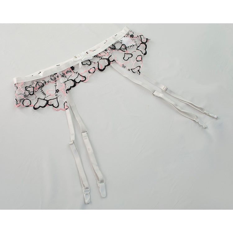 Sexy Three Point Heart Shape Embroidered Thin Lace Set