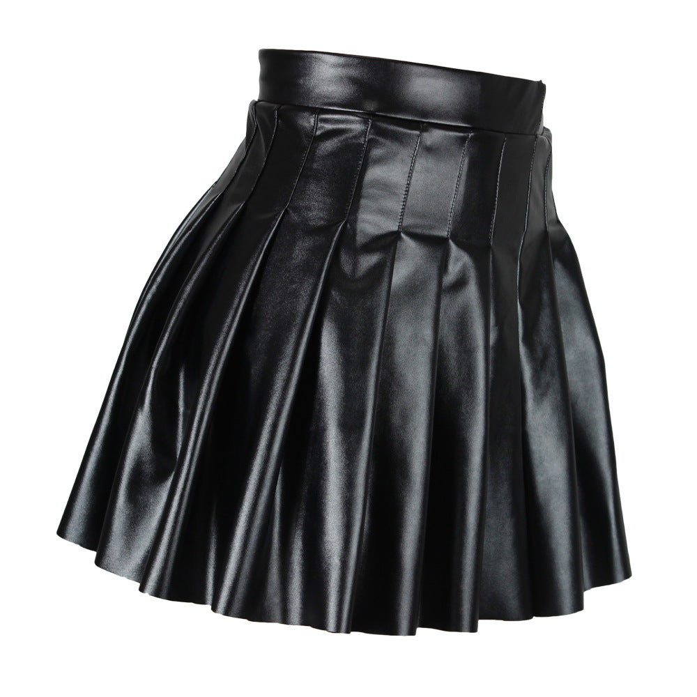 Sexy Faux Leather Pleated Skirt