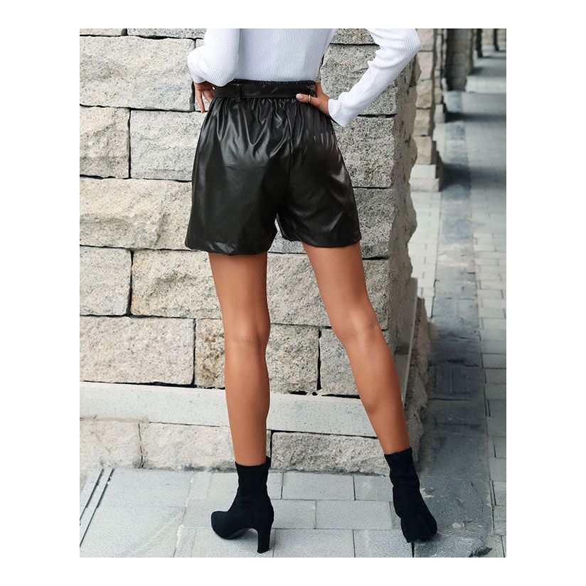 Street Faux Leather Black Wide Leg Shorts