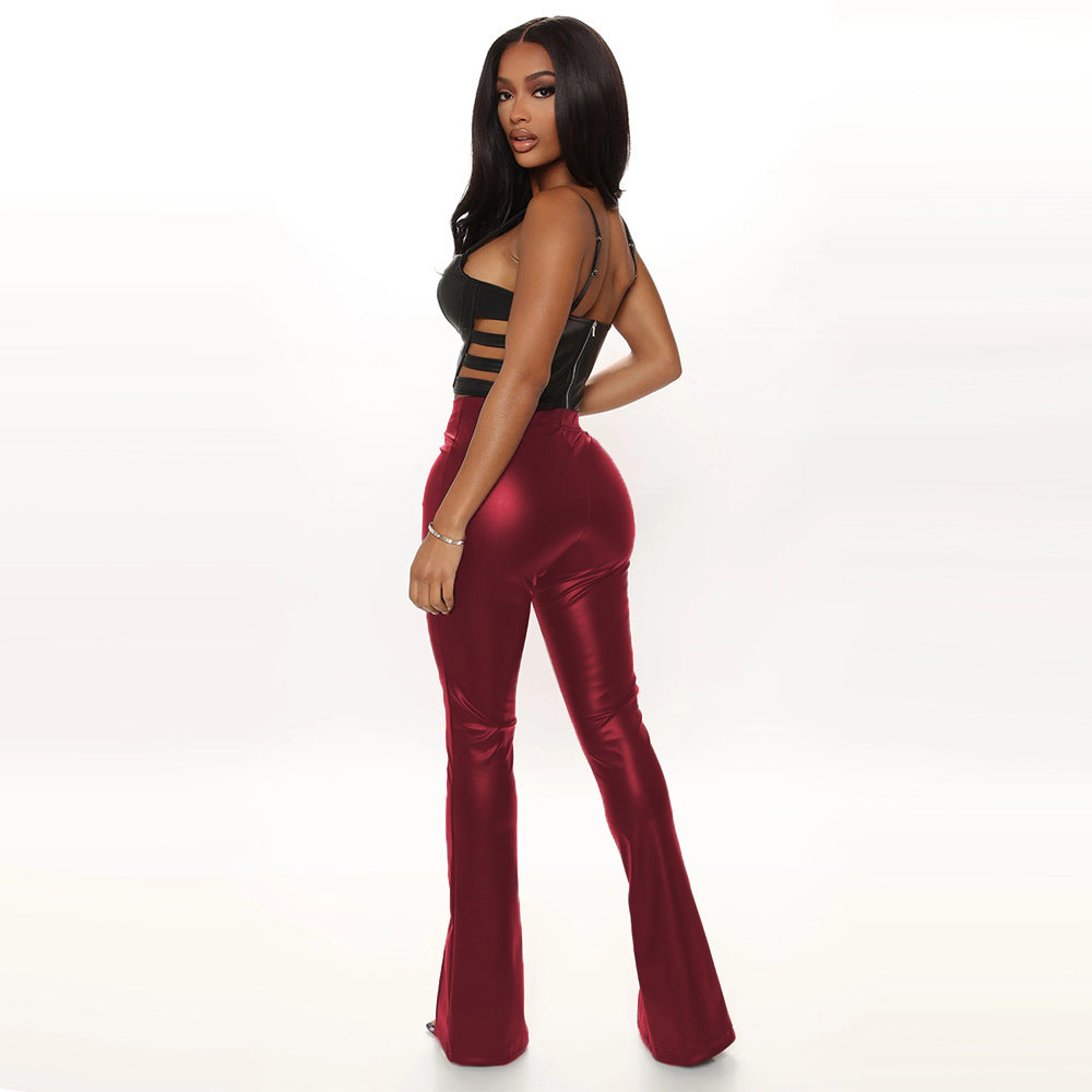 Classic Sexy Faux Leather Stretch Flared Pants Plus Size