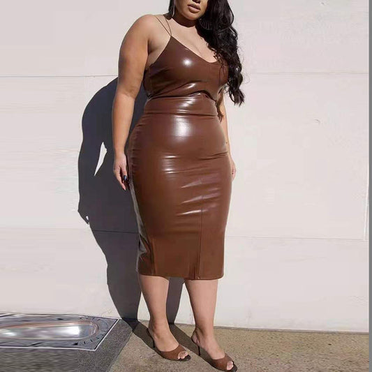 Plus Size Leather Cami Dress