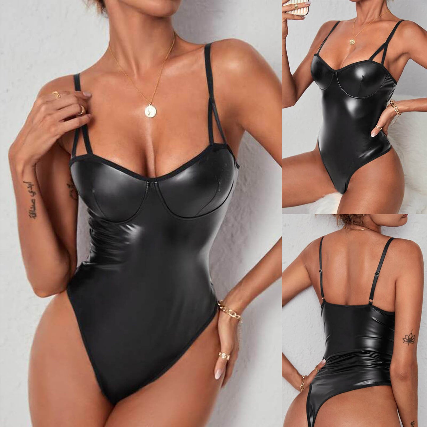 Sexy Backless Patent Leather Jumpsuit