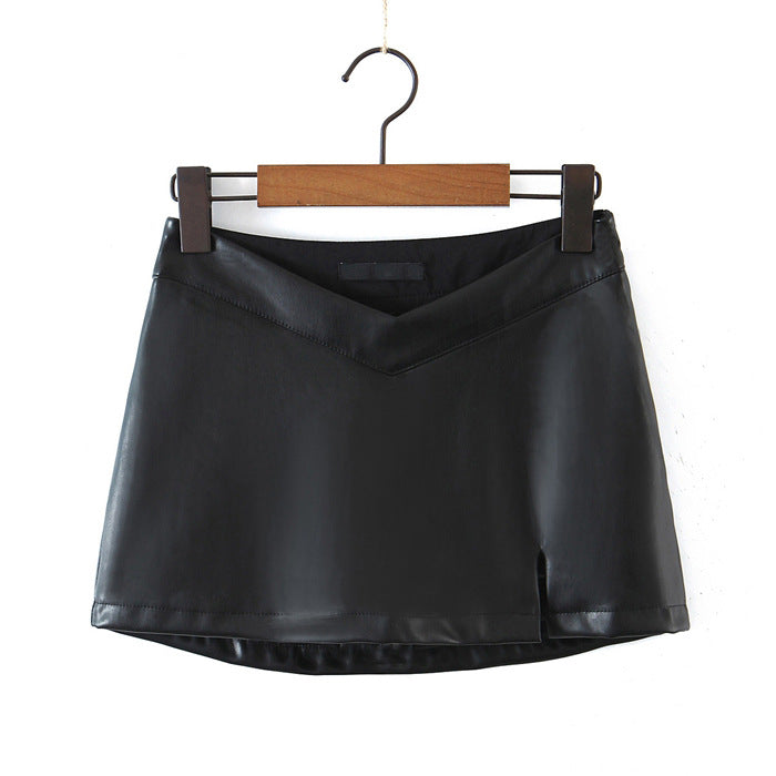 Spring Autumn Leather Hip Skirt