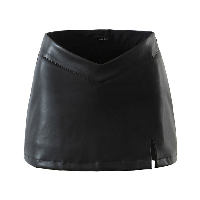 Spring Autumn Leather Hip Skirt