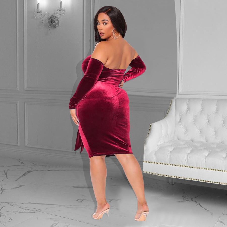 Plus Size Sexy off-Shoulder Solid Color Dress