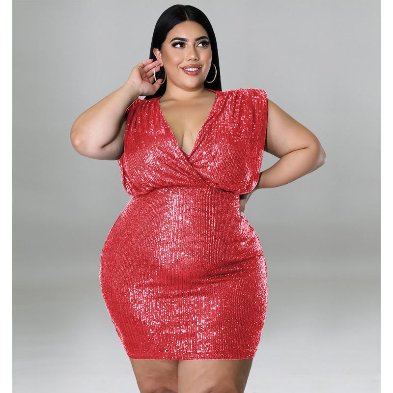 Plus Size Sequin Sexy Vest Dress