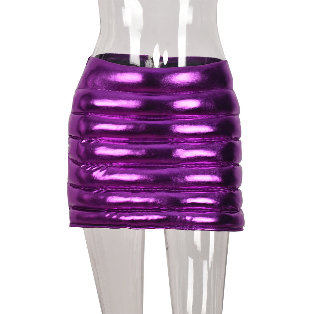 Spring/Summer Skirt Splash-Proof Zipper Glossy Skirt