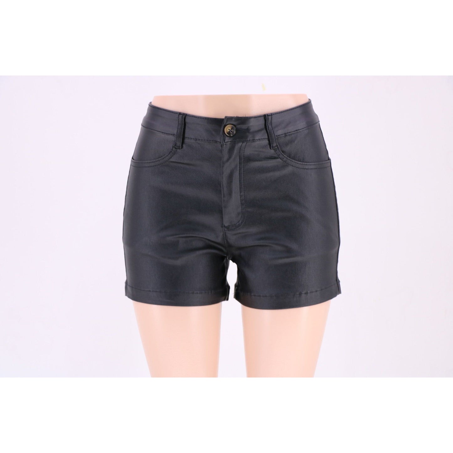 Women Shorts Solid Color High Waist Four Seasons Wearable Faux Leather