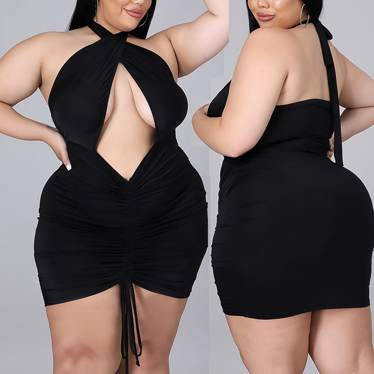 Plus Size Retro Slim Fit Waist One-Step Halter Tube Top Dress