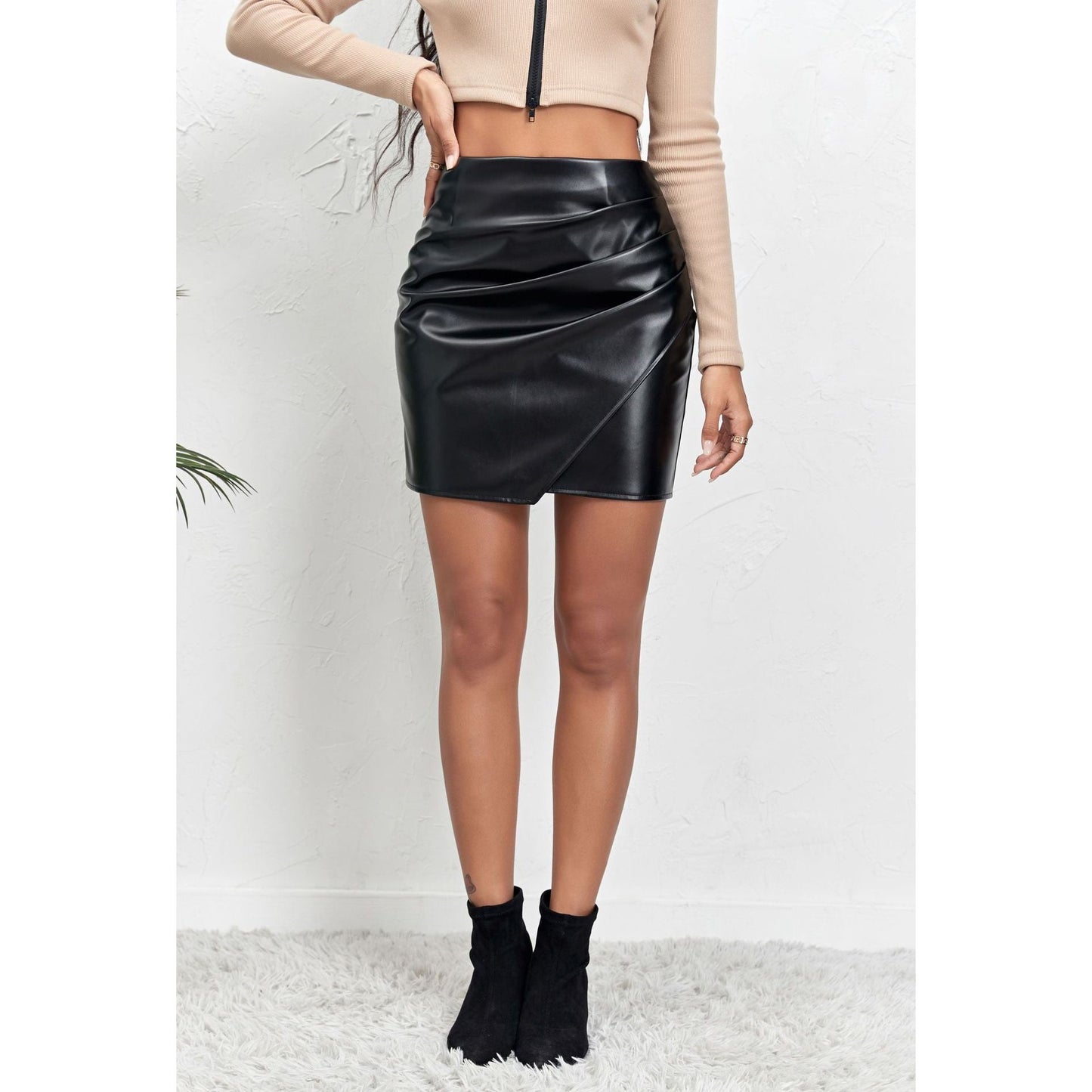 High Waist Faux Leather Skirt