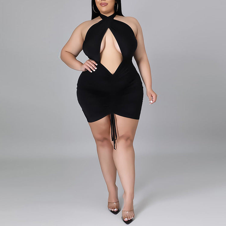 Plus Size Retro Slim Fit Waist One-Step Halter Tube Top Dress