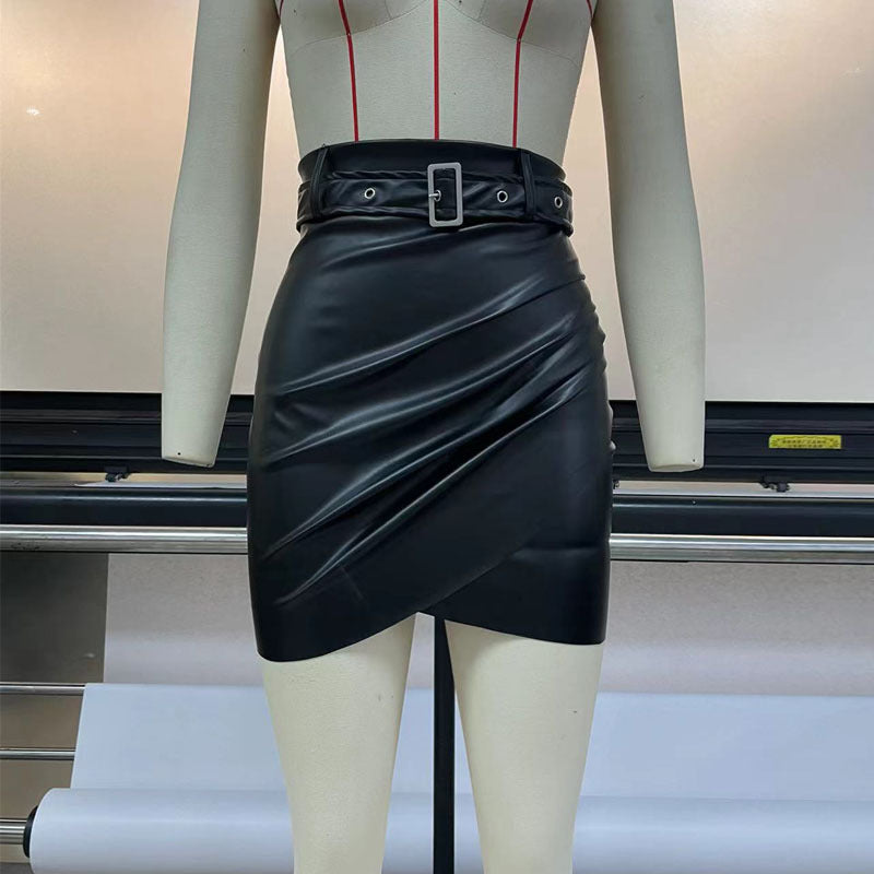 Metallic Coated fabric Leather Sexy Hip Skirt