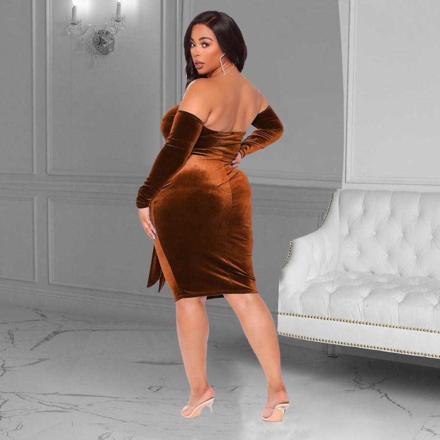 Plus Size Sexy off-Shoulder Solid Color Dress