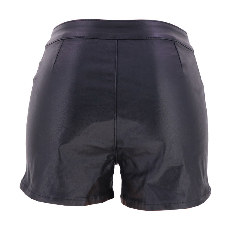 Faux Leather Denim Type Zipper Shorts