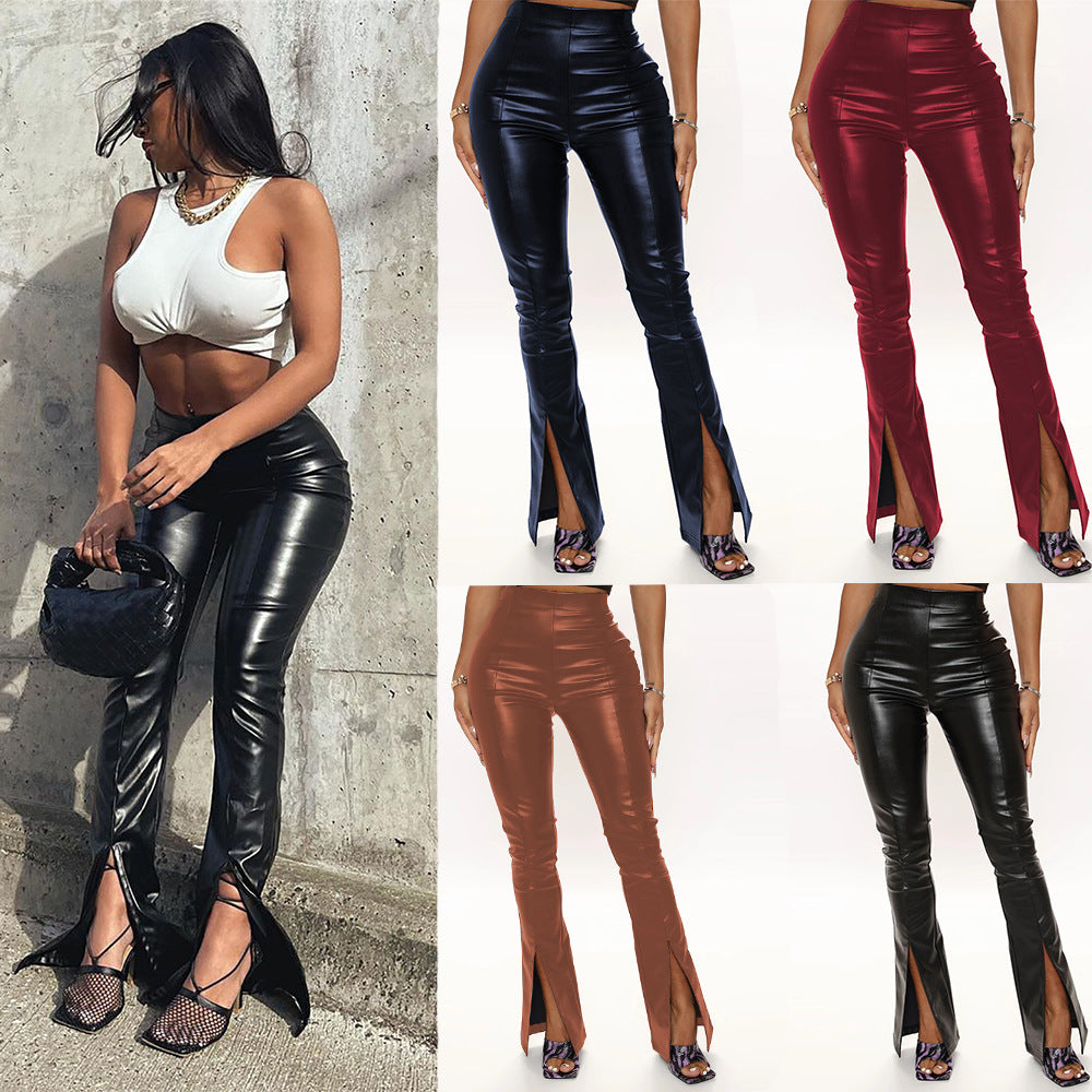 Classic Sexy Faux Leather Stretch Flared Pants Plus Size