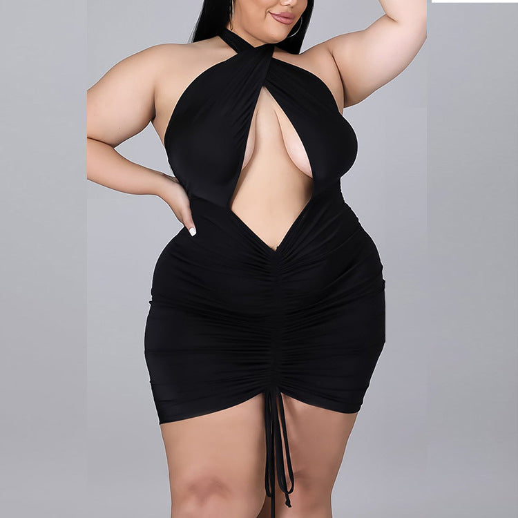 Plus Size Retro Slim Fit Waist One-Step Halter Tube Top Dress