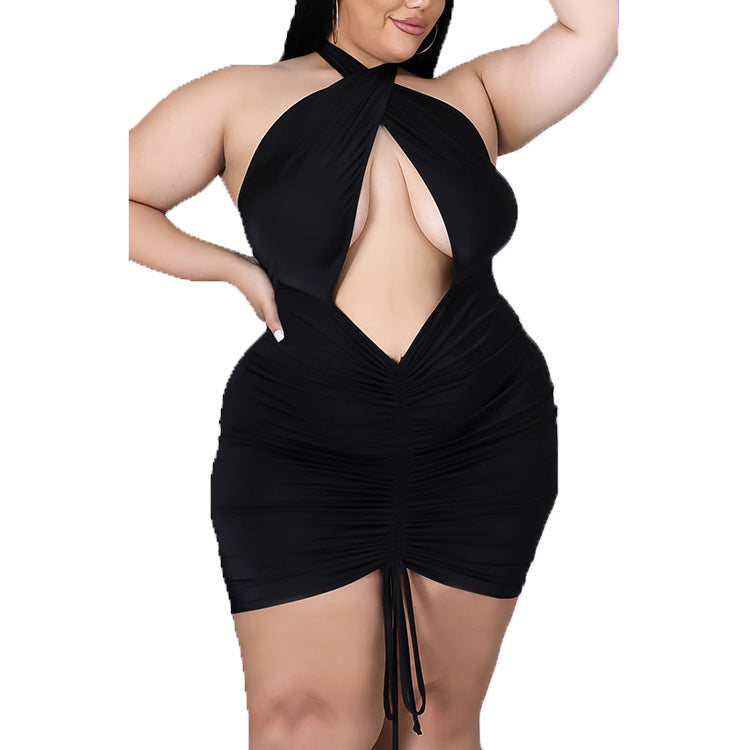 Plus Size Retro Slim Fit Waist One-Step Halter Tube Top Dress