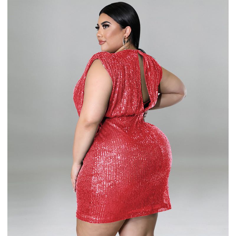 Plus Size Sequin Sexy Vest Dress