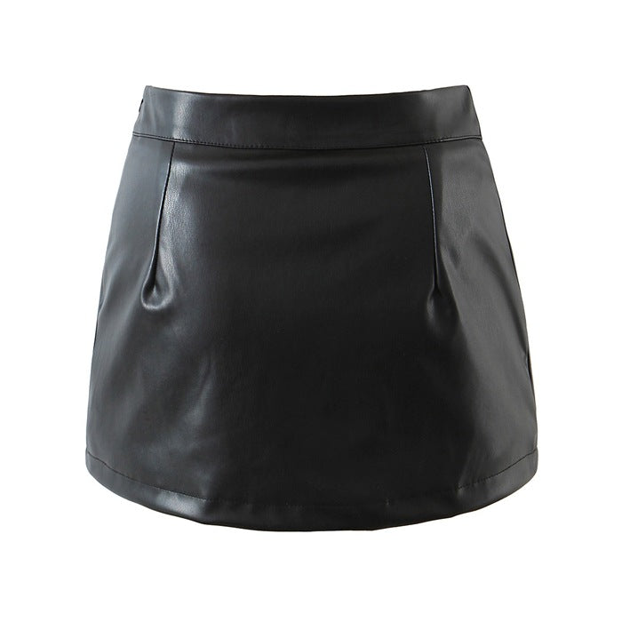 Spring Autumn Leather Hip Skirt