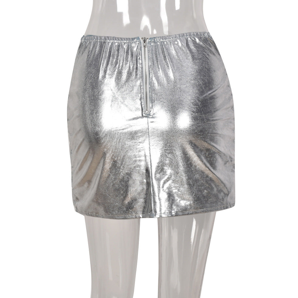 Spring/Summer Skirt Splash-Proof Zipper Glossy Skirt