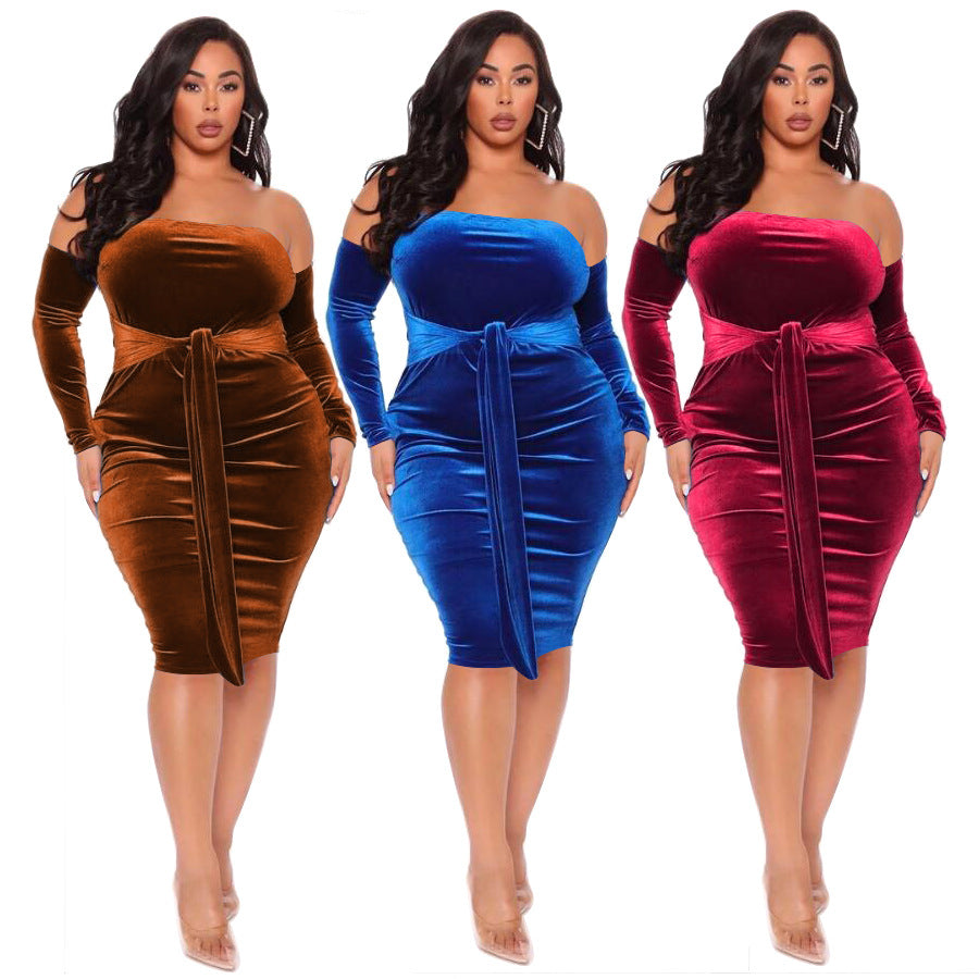 Plus Size Sexy off-Shoulder Solid Color Dress