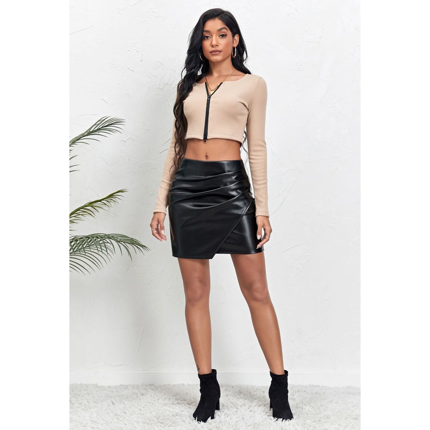 High Waist Faux Leather Skirt