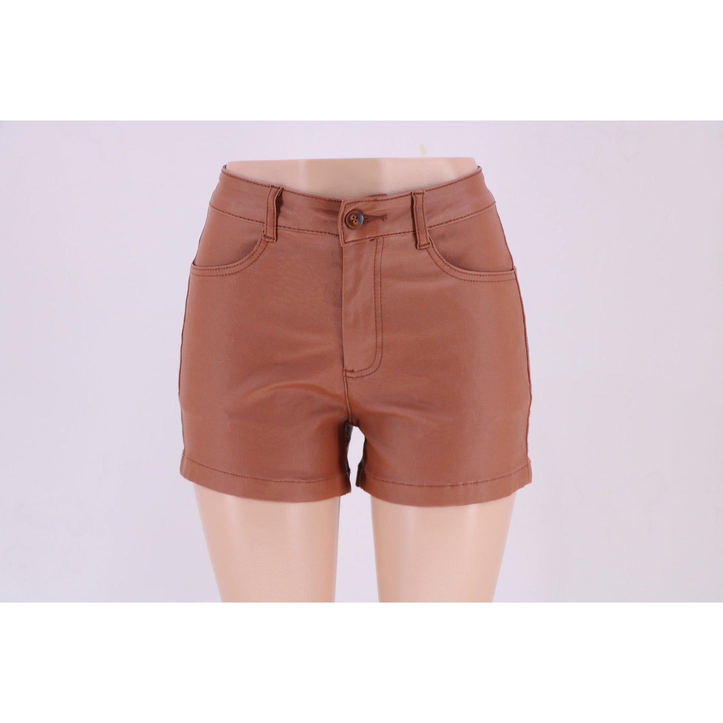 Women Shorts Solid Color High Waist Four Seasons Wearable Faux Leather