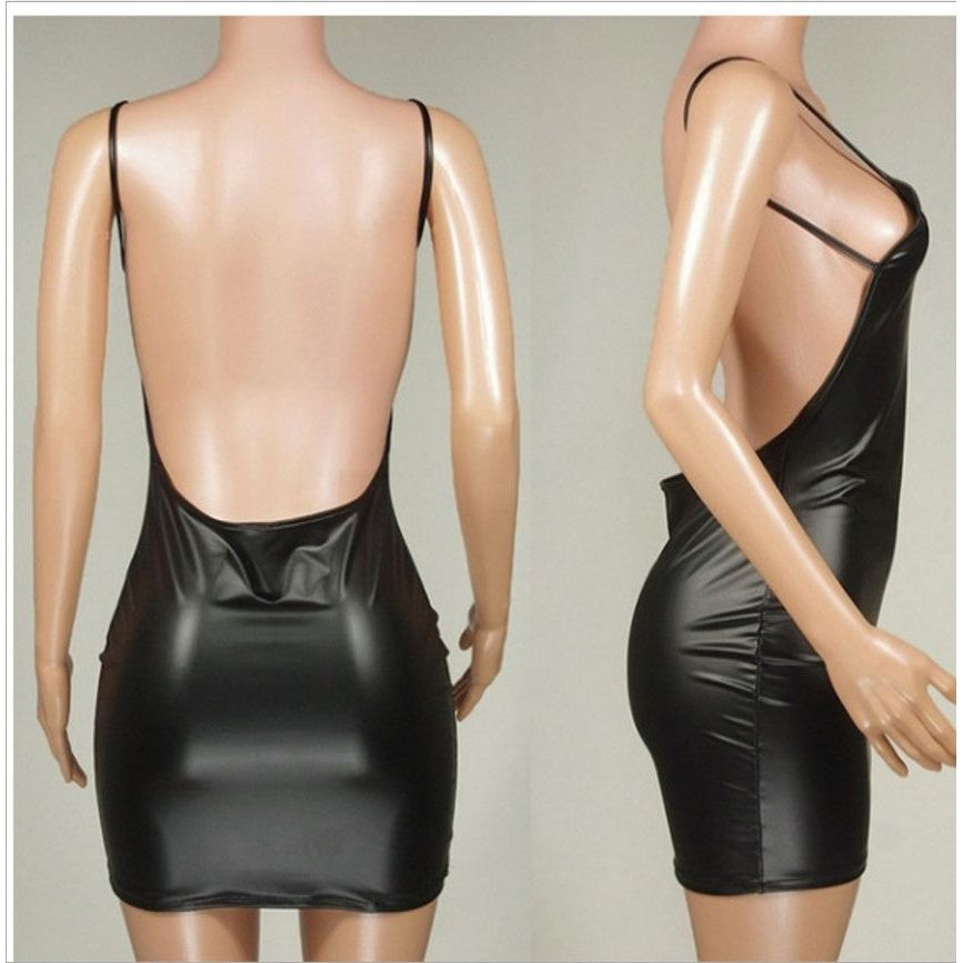 Imitation Faux Leather Backless Sexy Skirt