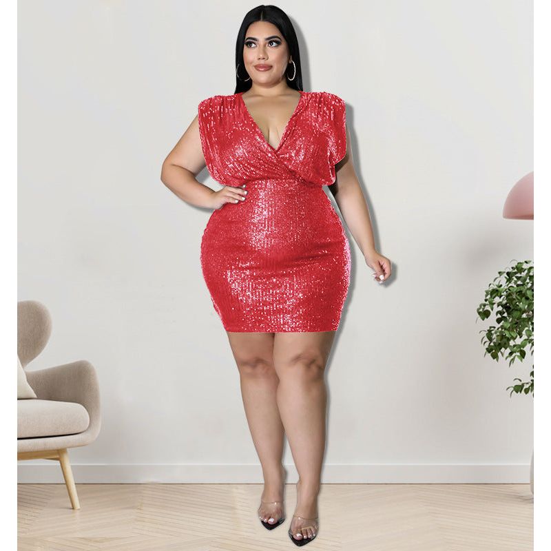 Plus Size Sequin Sexy Vest Dress