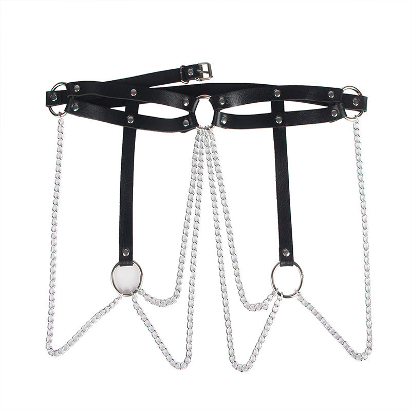 Punk Irregular Asymmetric Trend Sexy Leather Waist Chain All Match Metal Ornament Tassel