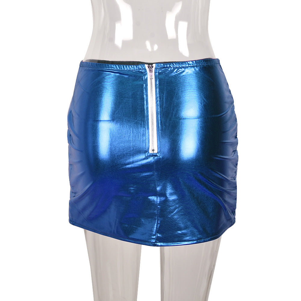 Spring/Summer Skirt Splash-Proof Zipper Glossy Skirt